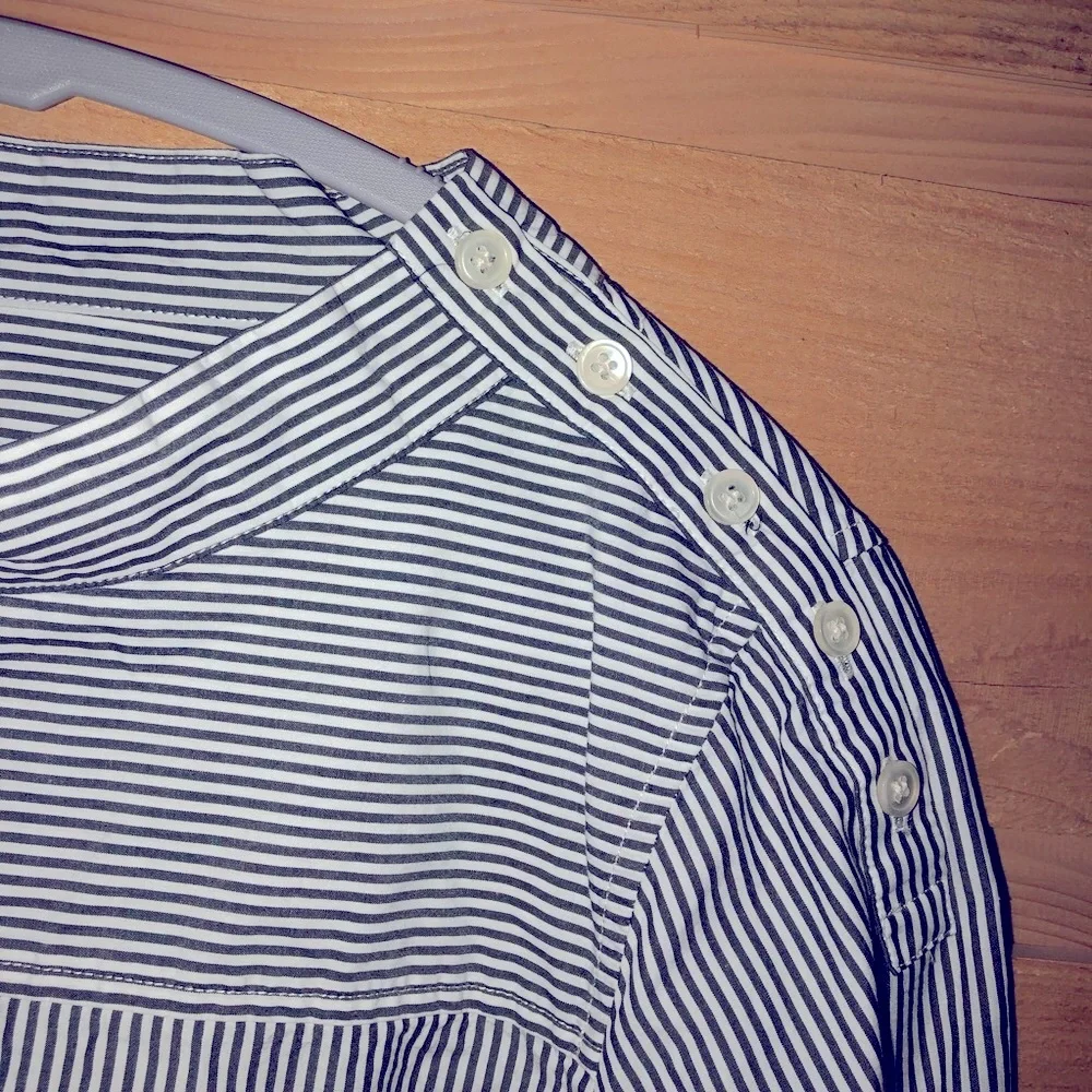 J.Crew striped hi lo blouse size 2 White and blue chambray stripes 100% cotton